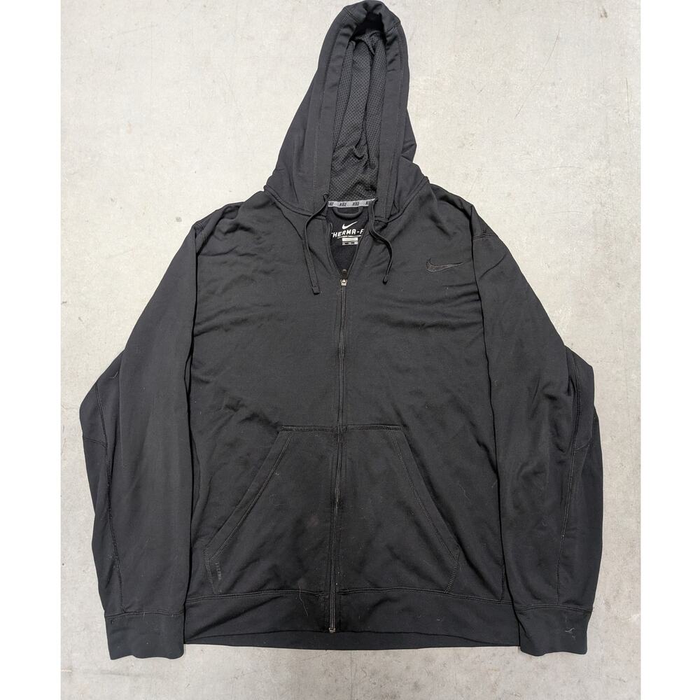 Title Nike Therma-FIT Hoodie Full Zip Sweatshirt Black Mens XXL 2XL Training